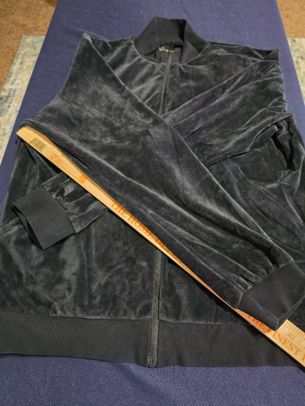 Black Velvet Full-Zip Jacket L With Ribbed Cuffs & Hem - Picture 2 of 14